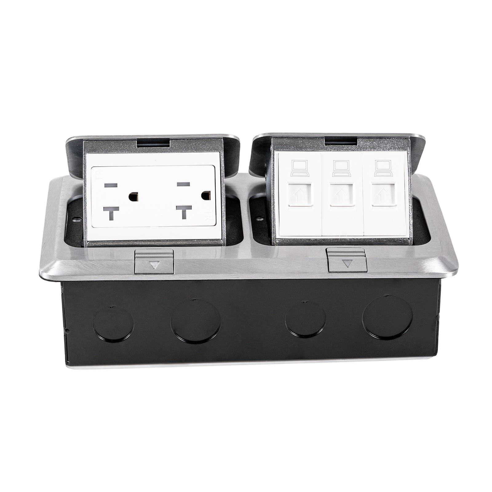 Peakora Pop Up Floor Socket with Dual 20A US Jacks, 3 LAN Ports, Waterproof, Flame Retardant Design, and Anti-electricity Protection for Safe Usage