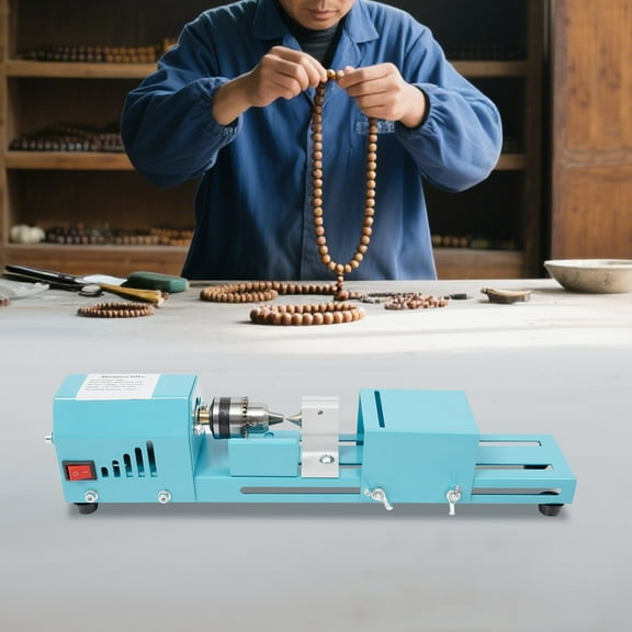 Peakora Portable Mini Wood Lathe Machine 96W 7 Gears Wood Lathe Milling Machine for Table Blue Mini Wood Lathe 9000 RPM Lightweright