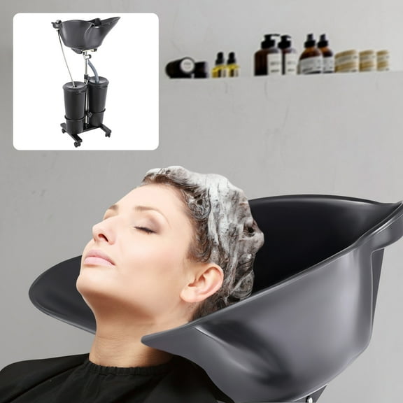 Peakora Portable Shampoo Basin with 2 Water Buckets Each 2.64gal Adjustable Salon Hair Washing Sink Free-Standing Angle Mobile Shampoo Bowl Unit W/Electric Pump & Universal Wheels