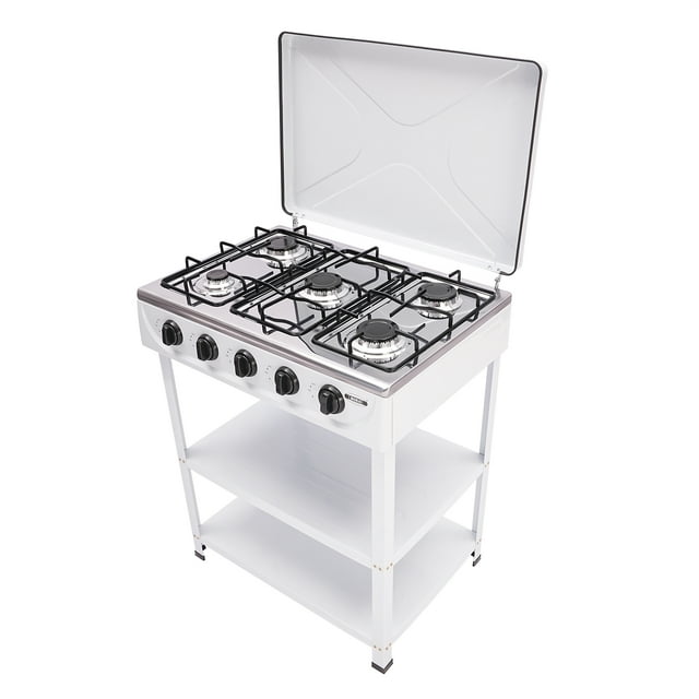 Peakora Propane Gas Stove with 5 Burners, Independent Flame Control, Sturdy Iron Shell and Enamel Cover, Easy to Clean Surface, Energy-Efficient Design for Fast and Efficient Cooking