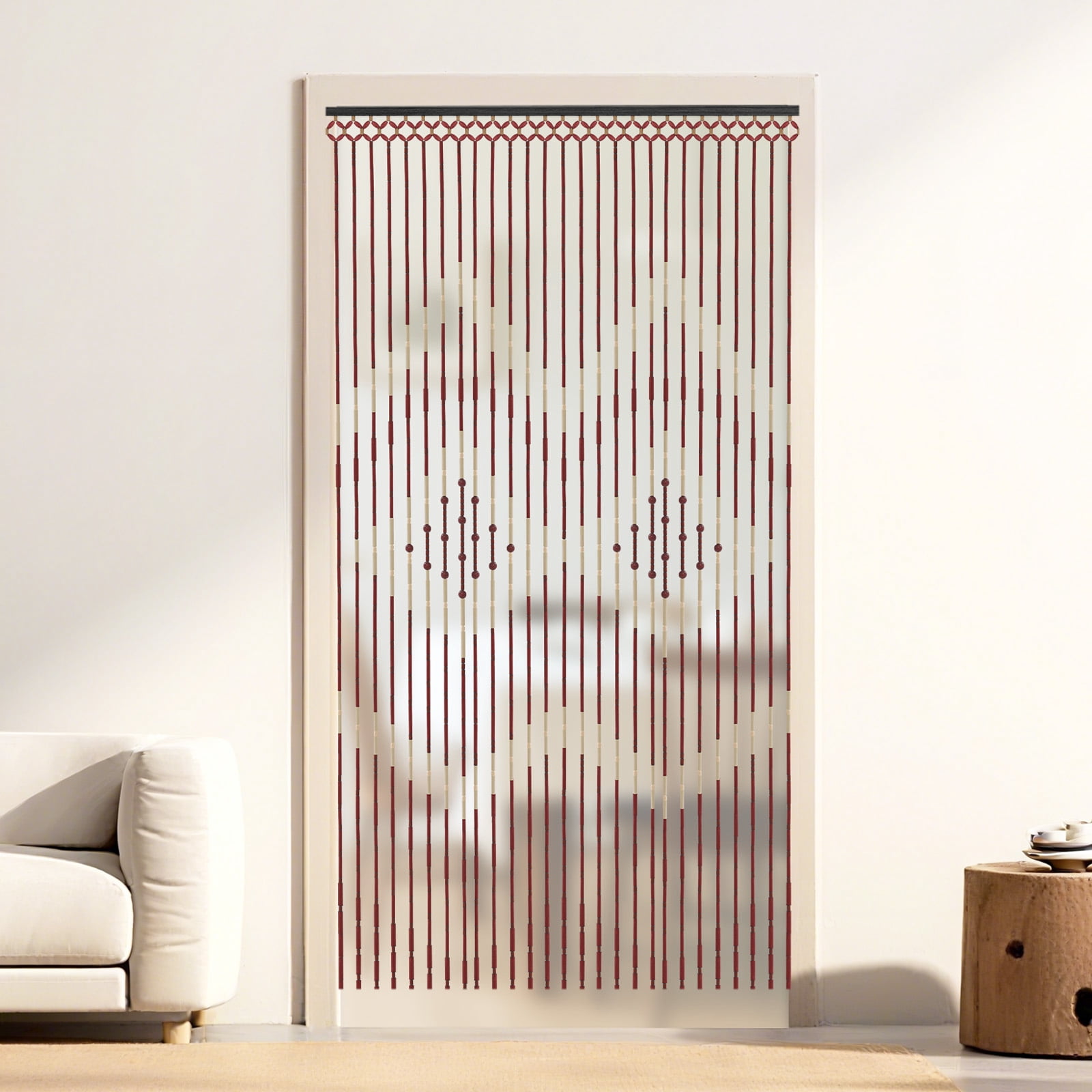 Peakora Retro Style Wooden Bead Curtain 3*5.74ft Bamboo and Wooden Doorway Beads 27 Lines Room Blind Screen for Porch Bedroom Living Room Bathroom