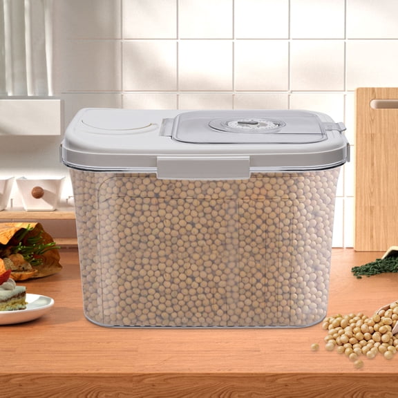 Peakora Rice Dispenser with Timer, Large Countertop Rice Bin for Flour & Cereal Storage, White