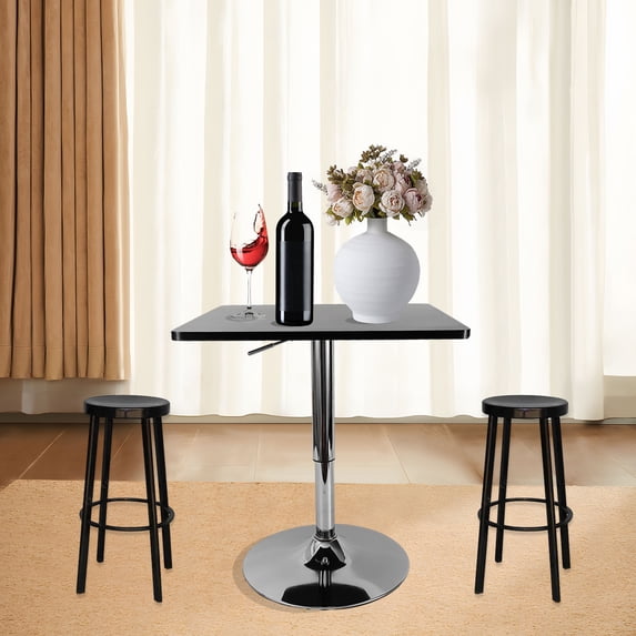 Peakora Square Bar Table Small Adjustable Square Pub Tables Swivel Mdf Square Hight Top Table with Stainless Steel Leg and Base 360°swivel Bar Cafe Pedestal Desk for Indoor Outdoor & Kitchen Black