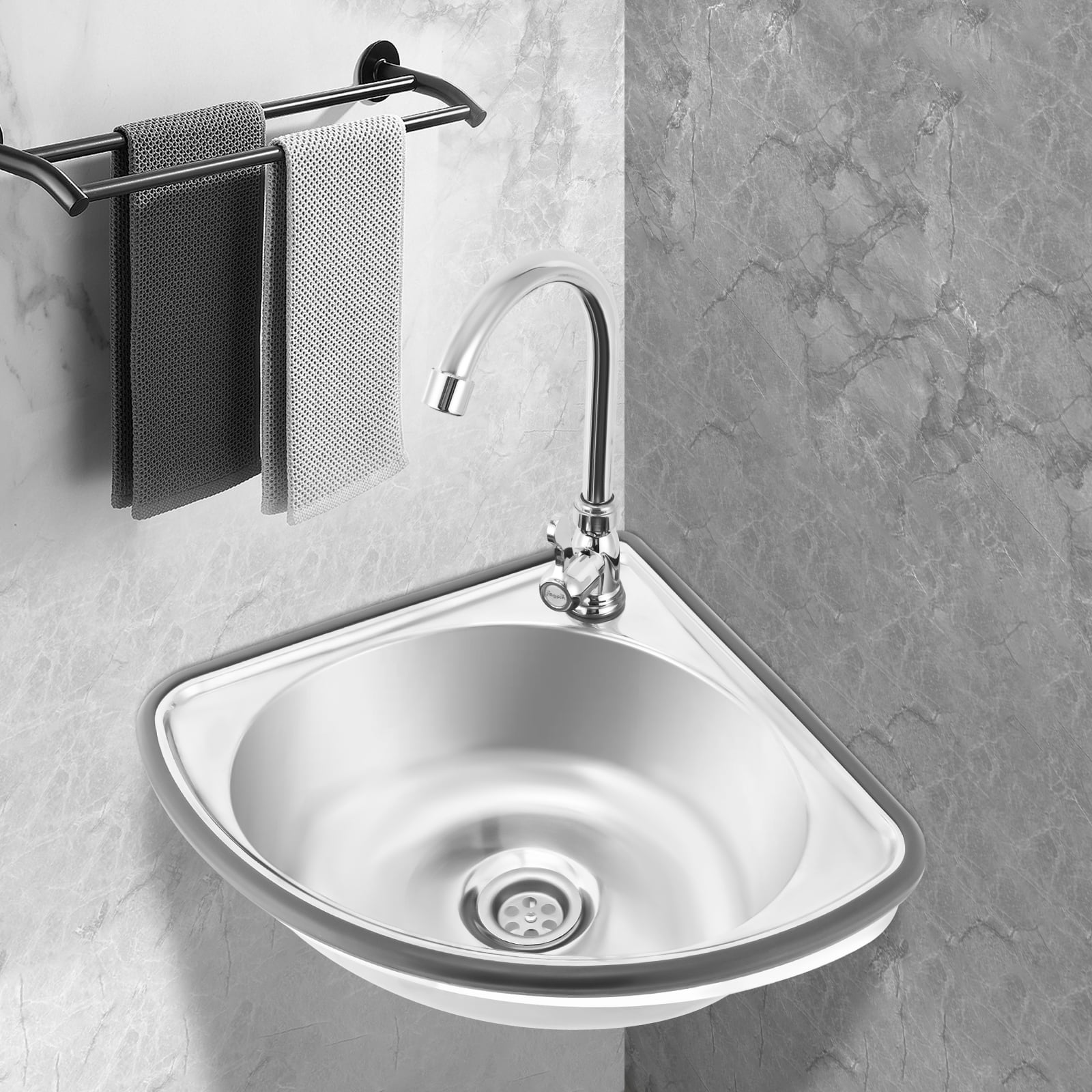 Peakora Stainless Steel Single Bowl Hand Wash Sink Triangle Corner ...