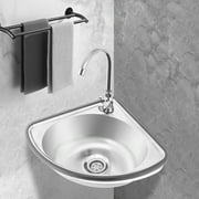 Peakora Stainless Steel Single Bowl Hand Wash Sink Triangle Corner Basin Narrow Sink Wall Mount Mini Triangular Hand Basin Sink Single Bowl Hand Wash Basin for Commercial and Home Use 17.32*14.57in