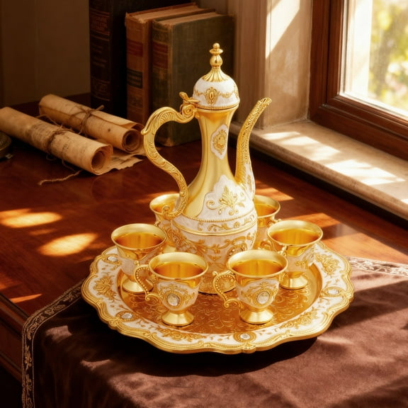 Peakora Turkish Tea Set, Vintage Turkish Coffee Set with Pot and 6 Cups for Home Decor Birthday Christmas Housewarming Wedding