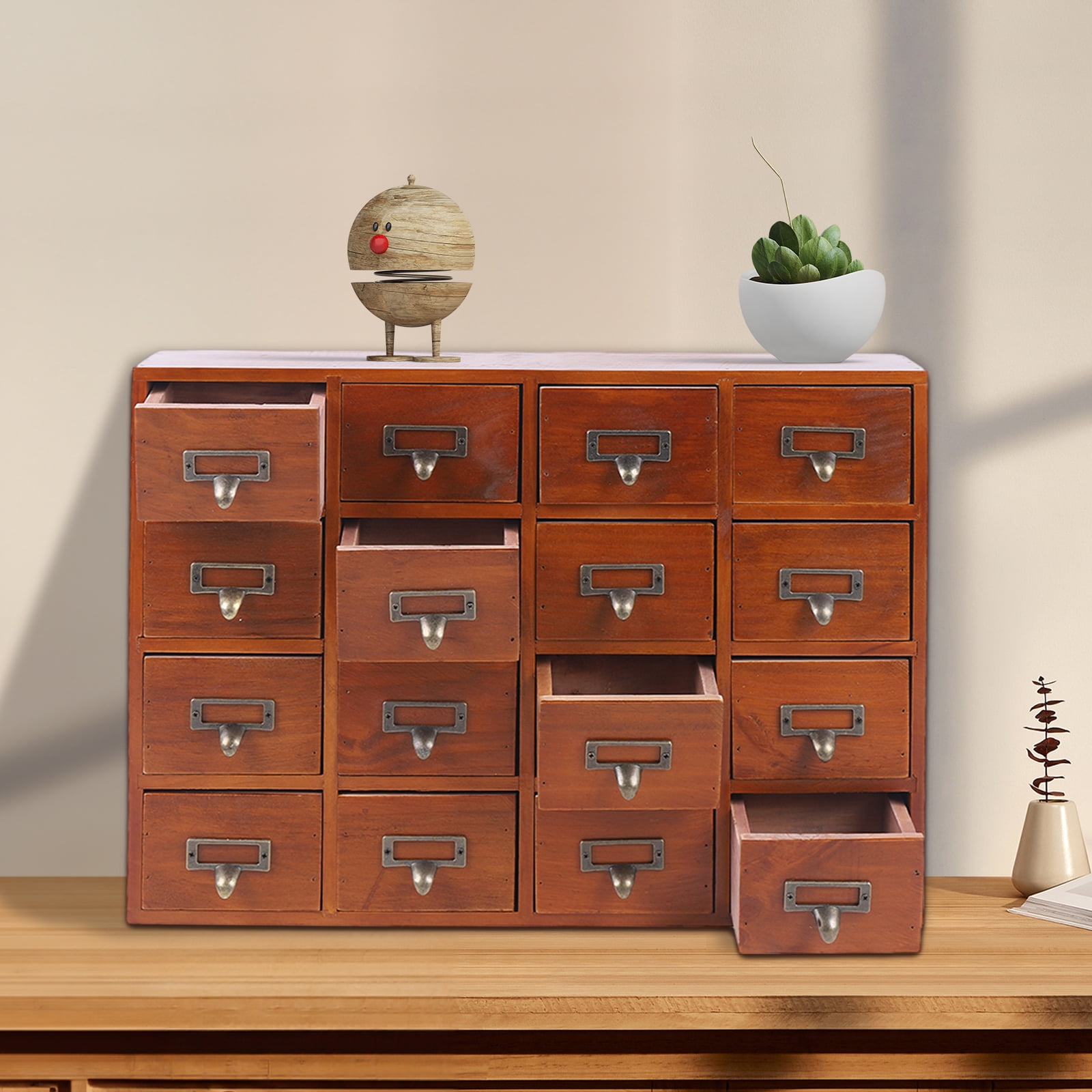 Peakora Vintage Wooden Cabinet Brown 16 Drawer Chinese Medicine Desk Drawer Organizer Small Storage Box for Living Rooms Bedrooms Study Rooms