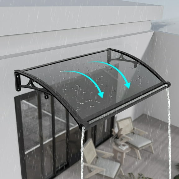 Peakora Wall Mount Window Door Awning Canopy 40.15*24.4in Black + Gray Front Doors/Windows Overhang Awning for Sun Shutter Extra-Large Patio Awning Canopy Rain, Snow Shield