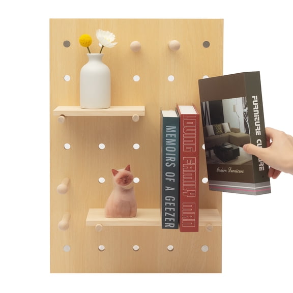 Peakora Wooden Rectangular Pegboard Combination Wall Organizer Kit Wood-Colored Modular Display Pegboard Panel Kits DIY Hanging Peg Board Panel for Home Office 23.62*15.75in