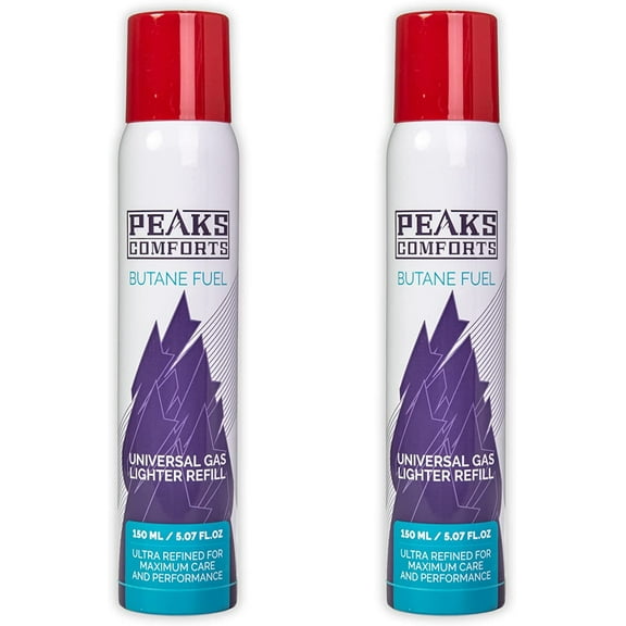 Peaks Comforts Butane Fuel for Torch Lighter, 150 ml Butane Fuel Canister,Ultra Refined Lighter Fluid Refill Compatible with Crème Brulee Kitchen Torch, Refillable Candle Lighter - 2 Count