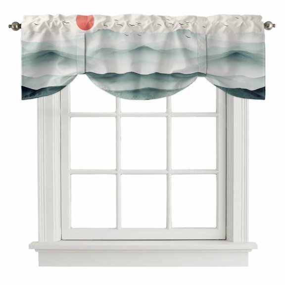 Peaks Sun Tie Up Valance Curtains Scenery Bird Adjustable Light Filtering Tie Up Valance Small Window Shade for Kitchen Bedroom Cafe 42" W x 12" L