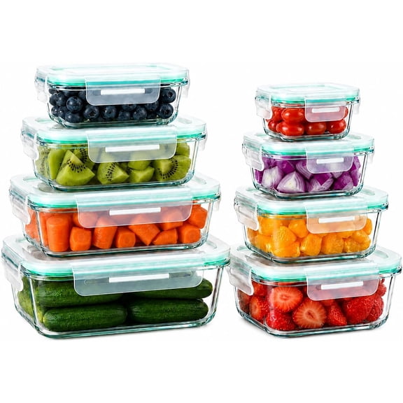 Peaktet 8 Pack Glass  Storage Containers with , Airtight Meal Prep Containers Set, Leakproof Glass Lunch Containers,  Locking , Oven Microwave Freezer Dishwasher Safe