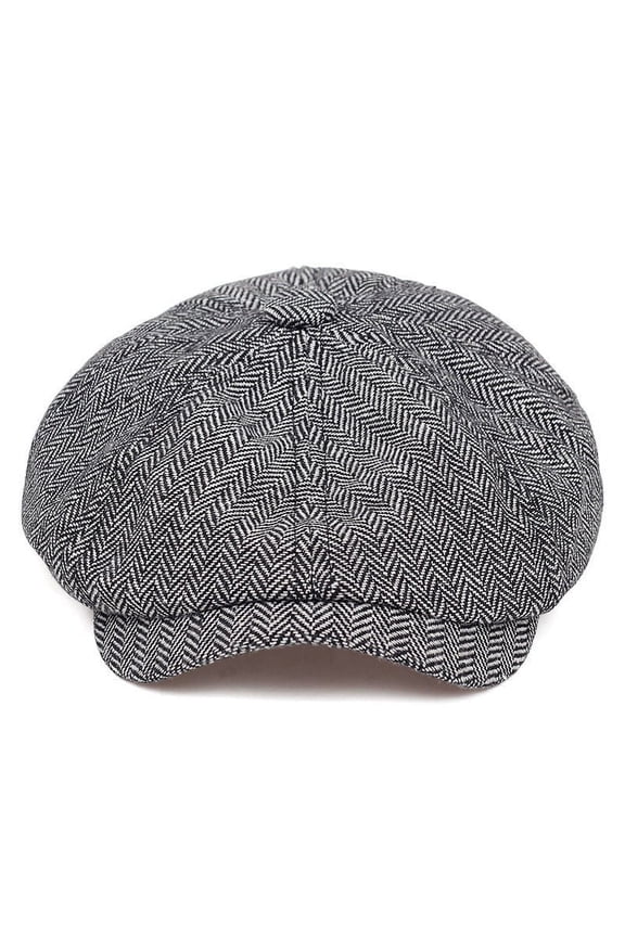 Peaky Blinders Hat Newsboy Flat Cap Herringbone Tweed Wool Baker Boy Gatsby-Grey