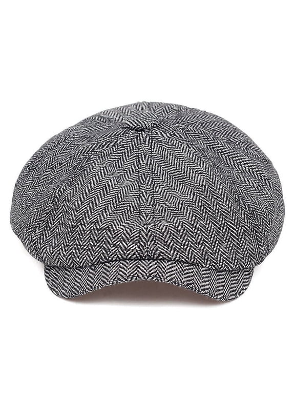 Peaky Blinders Hat Newsboy Flat Cap Herringbone Tweed Wool Baker Boy Gatsby-Grey