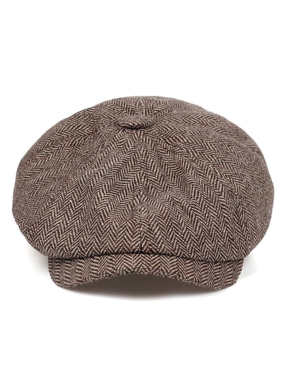 Peaky Blinders Hat Newsboy Flat Cap Herringbone Tweed Wool Baker Boy Gatsby-Light Brown