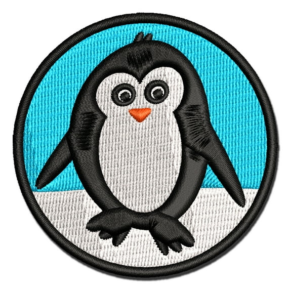 Peaky Penguin Doodle Applique Multi-Color Embroidered Iron-On Patch - 2.5 Inch Small