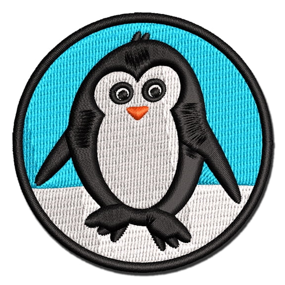 Peaky Penguin Doodle Applique Multi-Color Embroidered Iron-On Patch - 3 Inch Medium