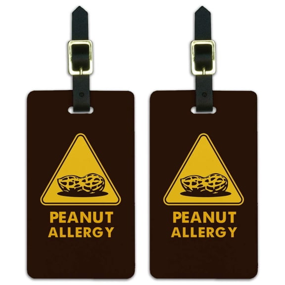 Peanut Allergy Yellow Warning Sign Luggage ID Tags Suitcase Carry-On Cards - Set of 2