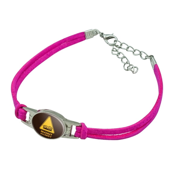 Peanut Allergy Yellow Warning Sign Novelty Suede Leather Metal Bracelet