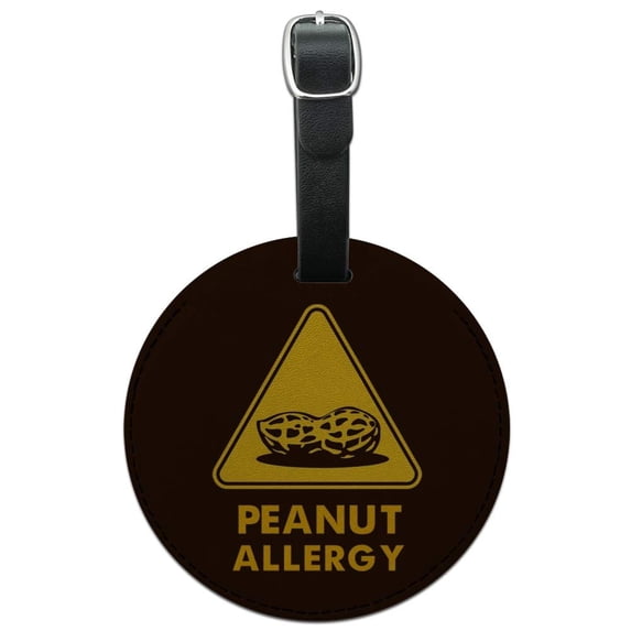 Peanut Allergy Yellow Warning Sign Round Leather Luggage Card Suitcase Carry-On ID Tag