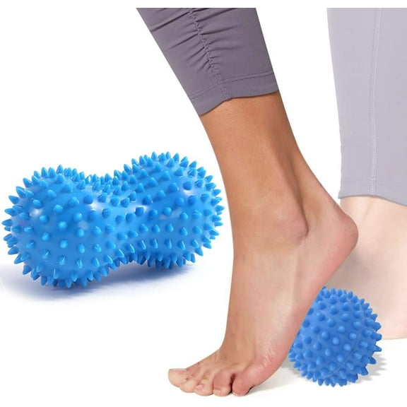 Peanut Ball, Foot Massager Ball, Spiky Massage Ball, for Trigger Point Therapy, Deep Point Massage, Heel Foot Arch Pain, Muscle Recovery, Plantar Fasciitis, Back Pain, Neck Pain Relief (Blue)