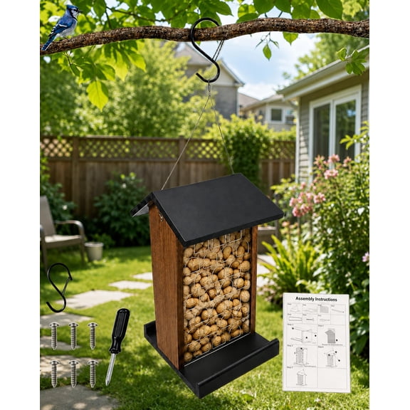 Peanut Bird Feeder for Blue Jays & Woodpeckers, Double-Sided Outdoor Hanging Feeder