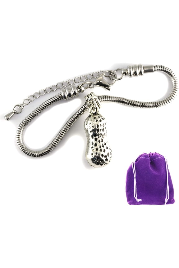 Peanut Bracelet -  Stainless Steel Snake Chain Charm Bracelet Great Peanut Jewelry