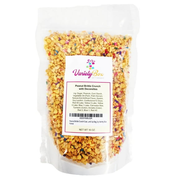 Peanut Brittle Crunch Coat Ice Cream Topping 1 lb Bulk. Resealable Zip Lock Stand Up Bag, by Variety Box