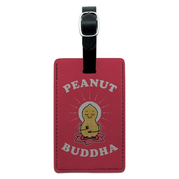 Peanut Buddha Butter Funny Humor Rectangle Leather Luggage Card Suitcase Carry-On ID Tag