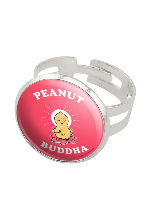 Peanut Buddha Butter Funny Humor Silver Plated Adjustable Novelty Ring