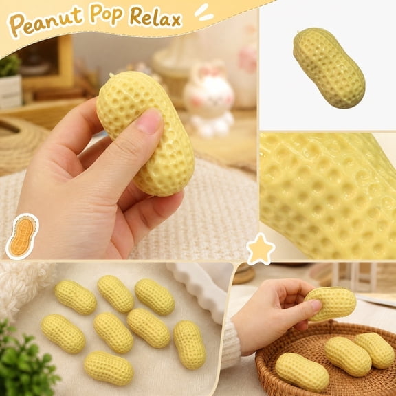 Peanut Building Block Squishy Stress Toy with Clicking Sound - Soft Rubber Sensory Fidget Decompression Toy for Adults and Kids, Handmade Crystal Block Ball for Anxiety Relief