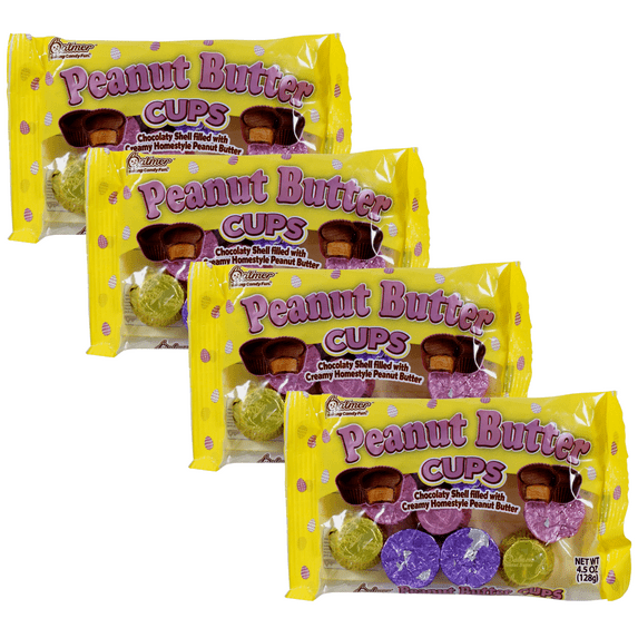 Peanut Butter Cups Easter Candy 4.5oz Individually Wrapped Party Favor Sweet Treats Home Travel Snack Egg Hunt Gift Basket Dish Filler Table Decoration for Kids Family Friends Goodie Bags, 4 Packs