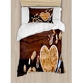 thumbnail image 1 of Peanut Butter Duvet Cover Set Twin Size, Crunchy Peanut Butter in White Heart Shape Dish on Vintage Table, 2 Piece Bedding Set with 1 Pillow Sham, Brown Pale Brown Grey, by Ambesonne, 1 of 3