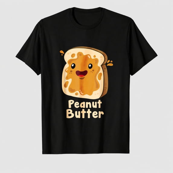 Peanut Butter Graphic T-Shirt, Cute Toast Food Print 100% Cotton Casual Short Sleeve Shirt