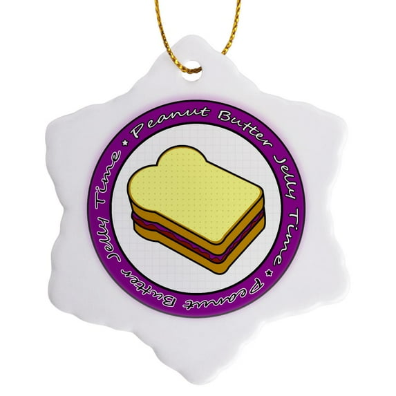 3drose, Peanut Butter Jelly Time - Grape Jelly, 3 inch Snowflake Porcelain Ornament