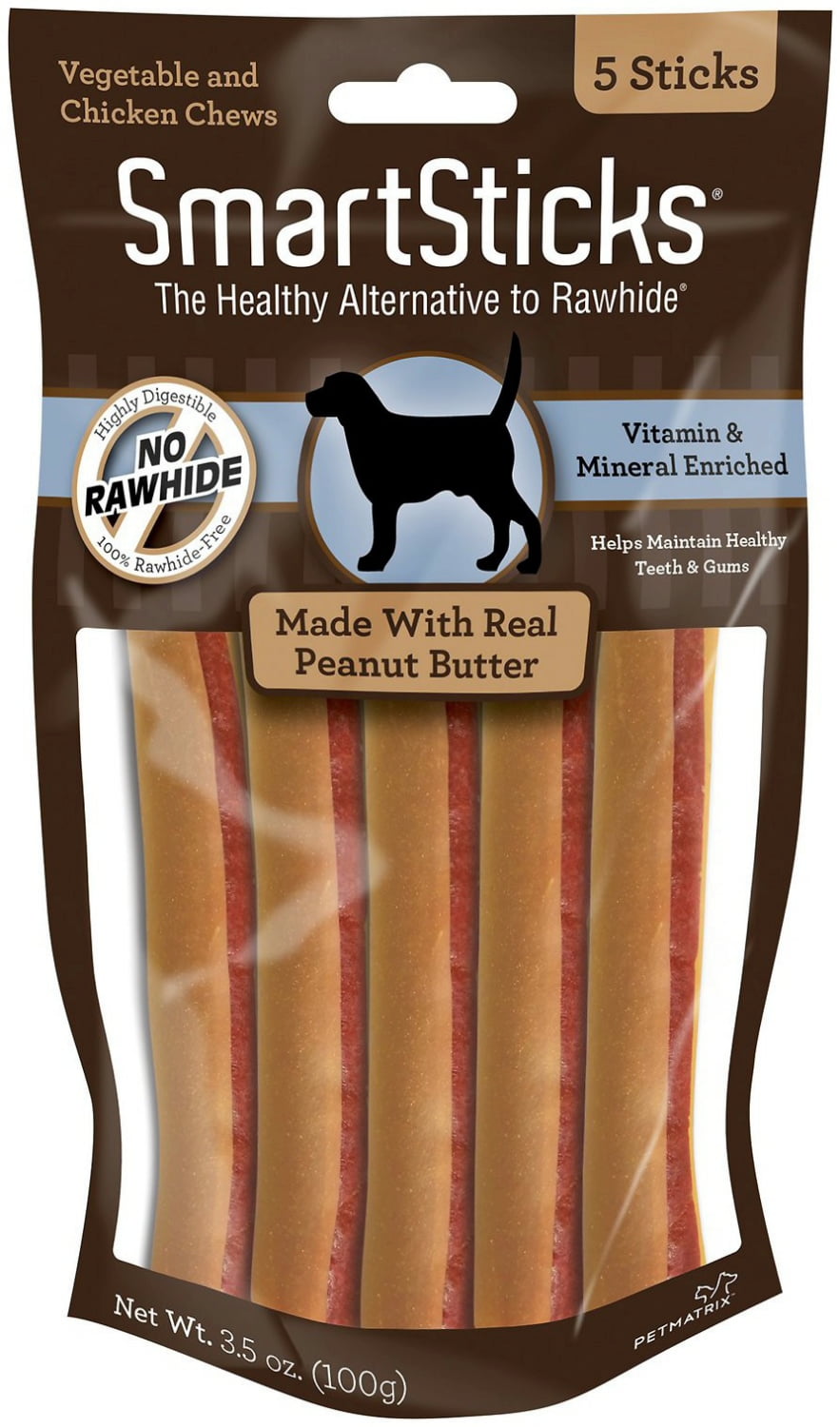 SmartBones SmartSticks Peanut Butter Chews Dog Treats Rawhide 5 Pack 3.5 oz Bag