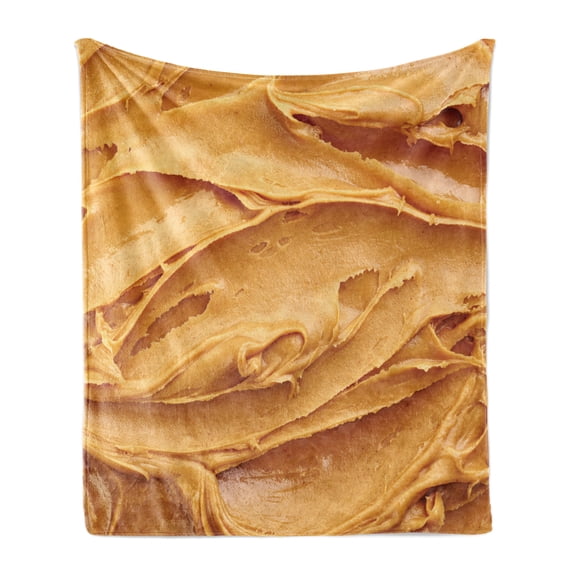 Peanut Butter Soft Flannel Fleece Throw Blanket, Creamy Peanut Butter Classic American Breakfast Themed Healthy Food Design, Cozy Plush for Indoor and Outdoor Use, 70" x 90", Pale Brown, by Ambesonne