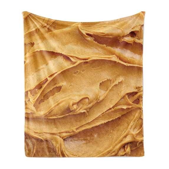 Peanut Butter Soft Flannel Fleece Throw Blanket, Creamy Peanut Butter Classic American Breakfast Themed Healthy Food Design, Cozy Plush for Indoor and Outdoor Use, 60" x 80", Pale Brown, by Ambesonne