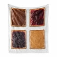 thumbnail image 1 of Peanut Butter Soft Flannel Fleece Throw Blanket, Toasts with Chocolate Jam and Peanut Butter Traditional School Breakfast, Cozy Plush for Indoor and Outdoor Use, 50" x 60", Multicolor, by Ambesonne, 1 of 6