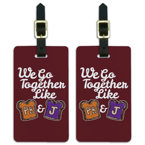 Peanut Butter and Jelly Together PB&J Best Friends Luggage ID Tags Suitcase Carry-On Cards - Set of 2