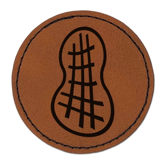 Peanut Doodle 2.5" Faux Leather Round Engraved Iron-On Patch - Brown