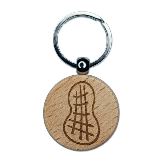 Peanut Doodle Round Keychain Charm Tag - Engraved Wood