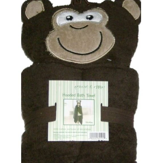 Peanut & Ollie Hooded Monkey Bath Towel Child Size 100% Cotton Brown Gorillia