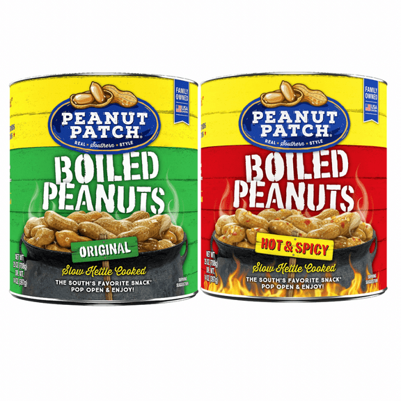 Peanut Patch Boiled Peanuts Duo  Hot & Spicy (25 oz) + Original (25 oz) Can