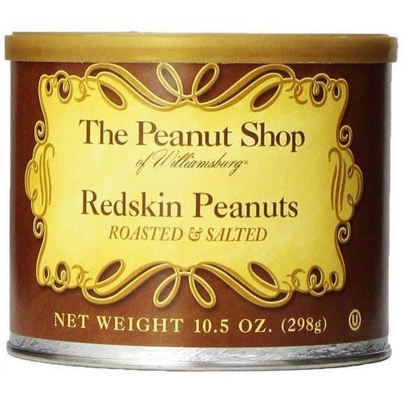 The Peanut Shop of BDF32 Williamsburg Red Skinned Peanuts, Williamsburg Peanuts Gift Tin, Redskin Gift, Extra-Large Roasted & Salted, Kosher, Gluten-Free, Non-Gmo - 10.5 Oz Tin