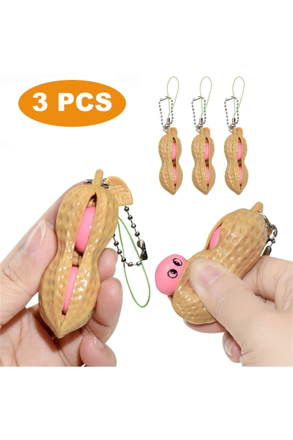Peanut Squishy Toys Keychain 3Pcs Set, Portable Sensory Fidget for Stress Relief, Focus Toy，C
