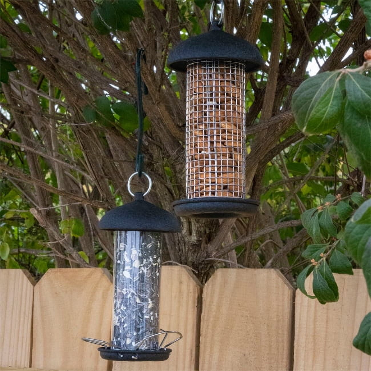 Black Metal and Plastic Hanging Squirrel Resistant Bird Feeder Set