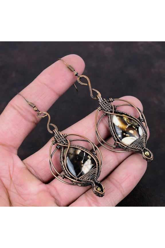 Peanut Wood Jasper Earring Copper Wire Wrapped Earrings Gemstone Handmade Jewelry Gift For Women Brand New Earrings Copper Wire Wrap Jewelry