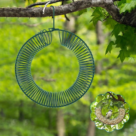 Peanut Wreath Bird Feeder, Rust & Waterproof, Solid Steel Durable Whole Peanut Wild Bird Feeder with Hanging Hook, Outdoor, Green, 11 x 15.4 inch