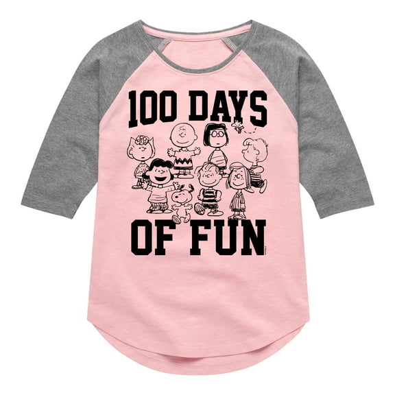 Peanuts - 100 Days Of Fun - Toddler & Youth Girls Raglan Graphic T-Shirt